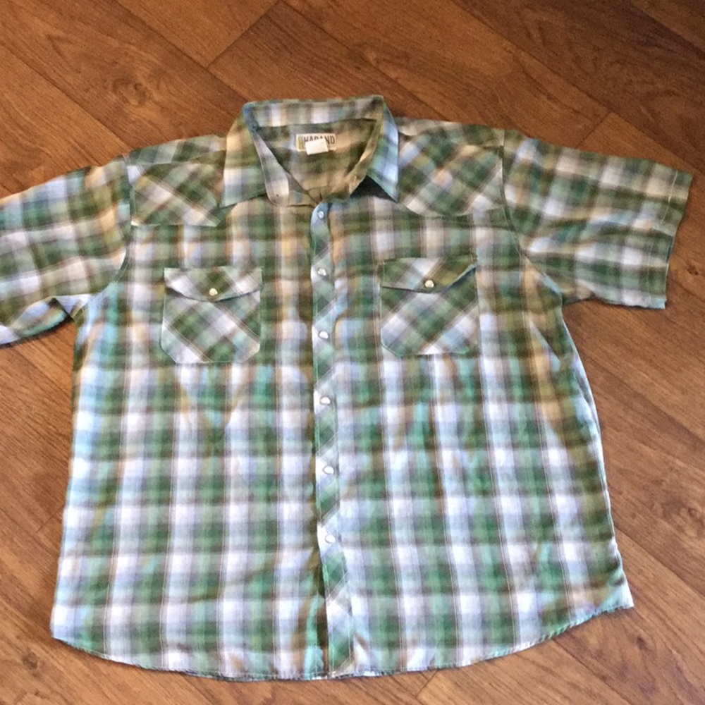 Green & White Plaid Button Up Shirt 2XL